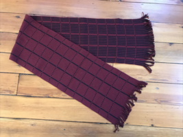 Johnston Murphy German Maroon Black Striped Fringe 100% Wool Knit Winter... - £24.03 GBP