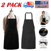 2 Pack Chef Apron Black Catering Cooking Kitchen Butcher With Pocket Waterproof - £18.93 GBP