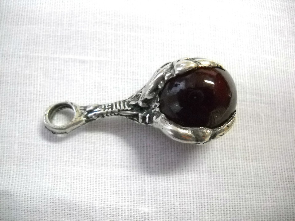 JURASSIC 3D RAPTOR CLAW w DEEP RED GLASS ORB PEWTER PENDANT ADJ CORD NECKLACE Item image 2