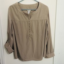 CHICOS Roll Tab Sleeve Tan Grommet Front Tunic Top Shirt Size 2 Large 12 - £14.50 GBP
