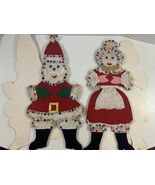 Vintage Lot Of 2 Handmade Santa Mrs Claus Wooden Christmas Decor - $18.29 CAD