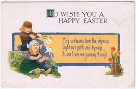 Postcard To Wish You A Happy Easter Children With Flowers - £2.31 GBP