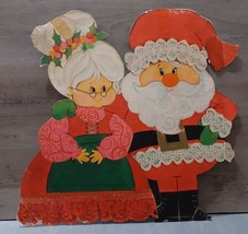 Vintage Die Cut Christmas Santa Mrs. Claus Decoration 9x9.5 - $23.20