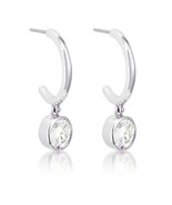 Silvertone Rhodium Plated Brass Dangling Cubic Zirconia Semi-Hoop Earrings - $27.00
