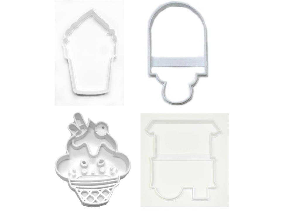 Ice Cream Dessert Treat Sundae Cart Set of 4 Cookie Cutters USA PR1481