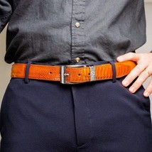Alessio Genuine Ostrich & Ostrich Leg Exotic Belt Cognac image 5