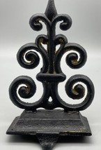 Vintage Black Cast Iron Christmas Stocking Holder Hanger Fleur De Lis 6.5&quot; - $17.59