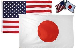 AES Wholesale Combo USA &amp; Japan Country 3x5 3x5 Flag &amp; Lapel Pin Fade Resistan - £7.94 GBP