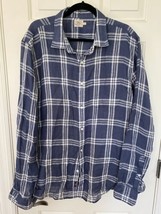 Faherty Linen Shirt Men XL Blue Brown Plaid Long Sleeve Button Down Casu... - $38.00