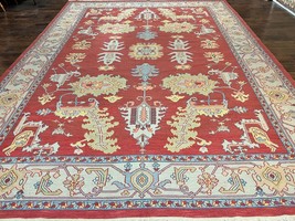 Indian Heriz Rug 10x14 Wool Hand Knotted Vintage Carpet Red &amp; Green Flatweave - £2,045.19 GBP