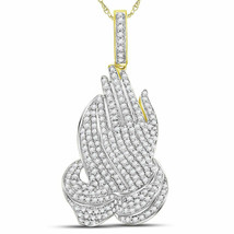 10kt Yellow Gold Mens Round Diamond Praying Hands Charm Pendant 1-5/8 Cttw - £1,018.24 GBP