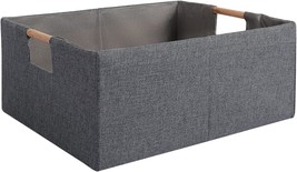 Lamorée Fabric Storage Bin Box Foldable Cotton Linen Storage Basket, Gray, Large - £29.85 GBP