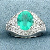 2ct Emerald and Diamond Ring in 14k White Gold - £1,241.84 GBP