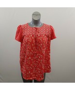 Dalia Women&#39;s Tie V Neck Blouse Size Large Red Short Sleeve Floral Rayon... - £9.33 GBP