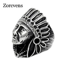 ZORCVENS New Fashion Indian Chief Ring Punk Rock Stainless Steel Rings For Men R - £8.65 GBP