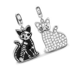 Double Sided Cat Bracelet Charms Pendant Sterling Cat - $120.77