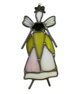 Vintage Leaded Stained Glass Ornament SunCatcher Angel Girl Pink, Green,... - £7.87 GBP