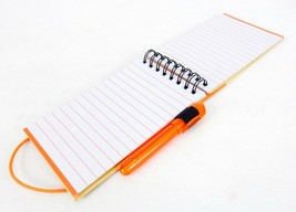 Mini Pocket Jotter Notebook &amp; Pen, Orange, Spiral Bound, Elastic Closure... - $5.83