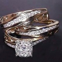 14K Rose Vergoldet Unisex Dreifarbiges 1.50 CT Moissanit Ring Set Hochzeit Braut - £219.22 GBP