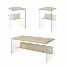Soho 2 Piece Modern Coffee Table and Set of 2 End Table Set in Glass - $484.99