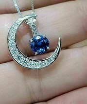 3Ct Simulated Sapphire Moon Shape Gift Pendant 14K White Gold Plated Silver - £143.65 GBP