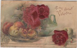 To My Sweet Valentine Postcard Heavily Embossed Velvet Flowers 1914 - £2.38 GBP