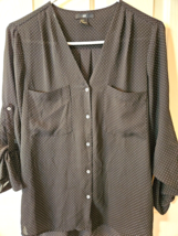 H &amp; M Womens Blouse Shirt Top Size 4 Black w/ Gray Dots L/S Polyester Excellent! - £11.97 GBP