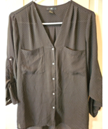 H &amp; M Womens Blouse Shirt Top Size 4 Black w/ Gray Dots L/S Polyester Ex... - £11.70 GBP