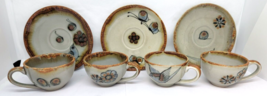 Ken Edwards Tonala Mexico Folk Art Pottery Demitasse Cups Saucers 7 Pc - £27.53 GBP