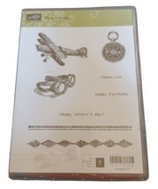 Stampin Up Plane And Simple Rubber Stamps Retired Border Flying Goggles Compass - £5.32 GBP