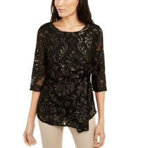 Alfani, Sheer Brocade Velvet Burnout Side-Tie Top, Petite Small - £29.50 GBP