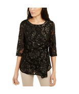 Alfani, Sheer Brocade Velvet Burnout Side-Tie Top, Petite Small - $39.00