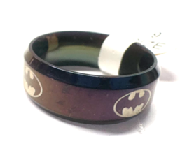 Black Enlaid Stainless Steel Batman Band Mens Size 11 Ring - $184.53 MXN