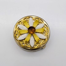 Vintage Floral Pill Box, Silver Plate with Filigree Flower and Dimensional Daisy - $38.70