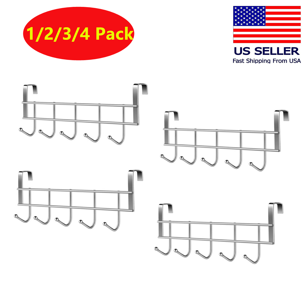 1-4 Kitchen Cabinet Rack Hook Cloth Storage Hanger Bathroom Towel Metal ... - $6.92+