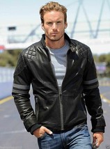 New Men&#39;s Real Lambskin Jacket Leather Stylish Black Motorcycle Biker Ha... - $136.27 CAD+