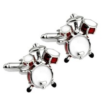 Drum Set Cufflinks Musician Drummer Wedding Drumming Red White Enamel W Gift Bag - £9.55 GBP