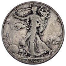 1938-D 50C Walking Liberty Half Dollar Fine Condition, Natural Color Nice Detail - £65.32 GBP