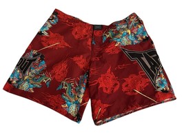 Vintage Y2K Tapout Board Shorts Mens 36 Dragons Monsters Swim Red Multic... - $47.45