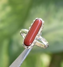 Sterling Silver Coral Gemstone Hand Crafted Wedding&#39;s Rings Combo Women Gift - £82.95 GBP