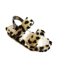 UGG Oh Yea Slingback Faux Fur Slippers Womens 9 Cheetah Key Lime Black Sandals - £45.50 GBP