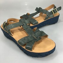 Kork-Ease 11 Ande Blue Leather Espadrille 2&quot; Platform Sandals Ankle Strap - $29.89