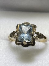 Art Deco IOFY (ca. 1935) 10K Yellow Gold Natural Aquamarine Ring (Size 8... - $645.00