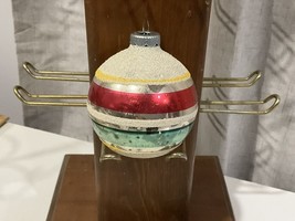 Vintage Shiny Brite Blown Glass Christmas Ornament Frosted Mica Stripe MCM - $18.70