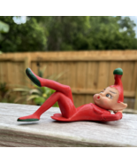 Rare 1950-60s Vintage Rubber Pixie 4&quot; Elf Reclining Christmas Green Red ... - $447.80 MXN
