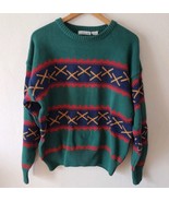 NOS VTG Claiborne Grandpa Sweater Large Crewneck Geometric Geen L Cotton... - $47.86 CAD