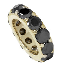 12 1/2ct Treated Black Diamond Eternity Ring 14K Yellow Gold - £1,857.87 GBP