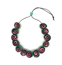 Green felt bead swirl necklace, one of a kind necklace, lightweight necklace, me - £15.63 GBP