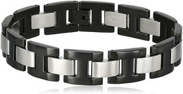 Black and Silver Brushed and Polished Stainless Steel H Link Bracelet 15mm 8.5&quot; - £52.95 GBP