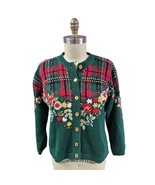 Vtg 1990s Sweater Pendleton Knockabouts Cotton Blend Tartan/Floral Cardigan Sz M - $77.22